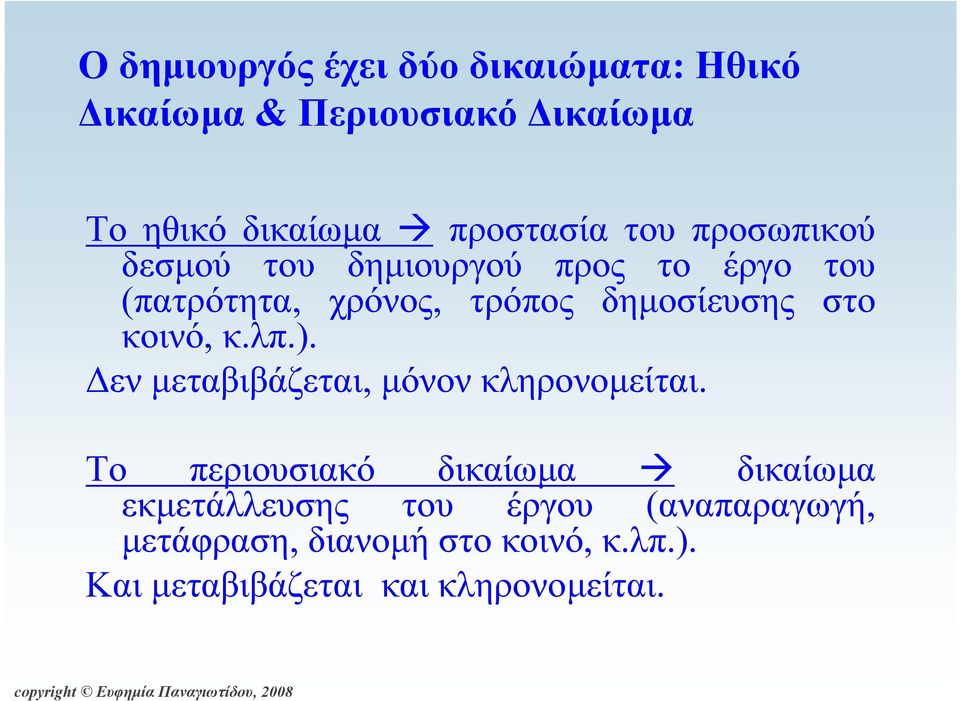 κοινό, κ.λπ.). εν µεταβιβάζεται, µόνον κληρονοµείται.