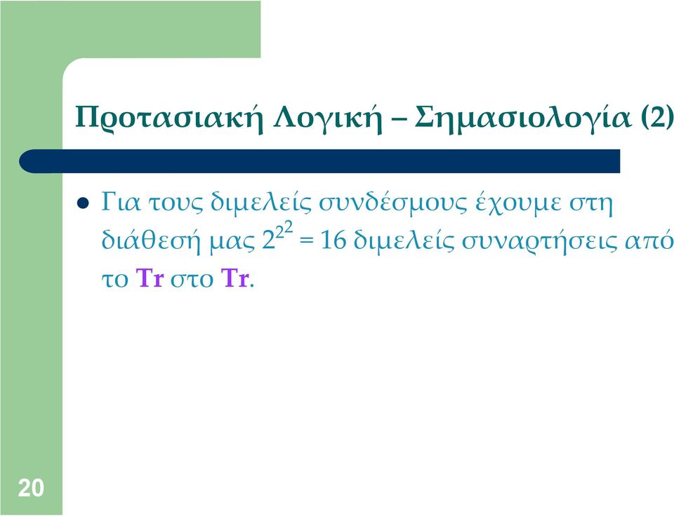 έχουμε στη διάθεσή μας 2 22 = 16