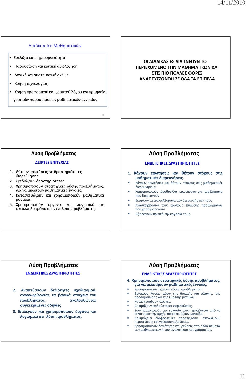 2. Σχεδιάζουν δραστηριότητες. 3. Χρησιμοποιούν στρατηγικές λύσης προβλήματος, για να μελετούν μαθηματικές έννοιες. 4. Κατασκευάζουν και χρησιμοποιούν μαθηματικά μοντέλα. 5.