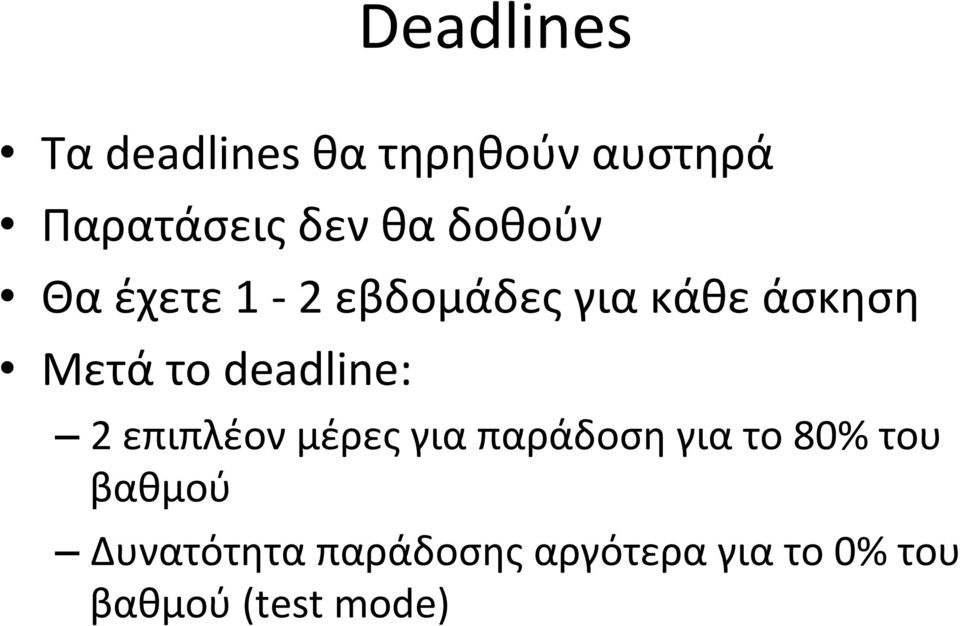 deadline: 2 επιπλέον μέρες για παράδοση για το 80% του