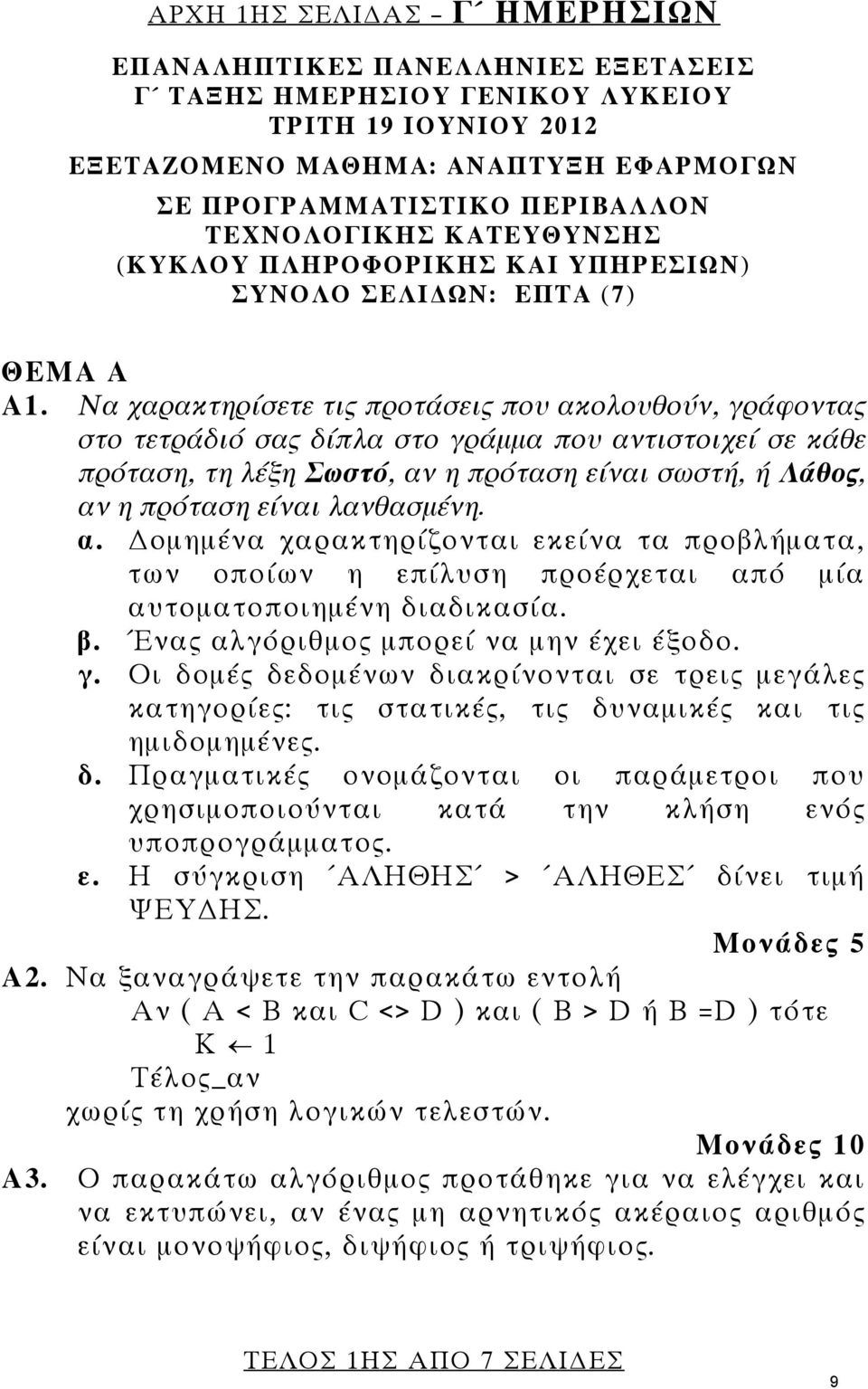 Να χαρακτηρίσετε τις προτάσεις που ακολουθούν, γράφοντας στο τετράδιό σας δίπλα στο γράμμα που αντιστοιχεί σε κάθε πρόταση, τη λέξη Σωστό, αν η πρόταση είναι σωστή, ή Λάθος, αν η πρόταση είναι