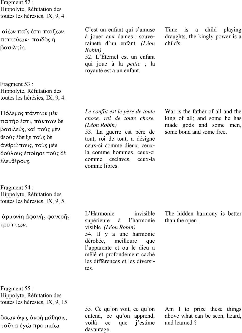 C est un enfant qui s amuse à jouer aux dames : souveraineté d un enfant. (Léon Robin) 52. L Éternel est un enfant qui joue à la pettie ; la royauté est a un enfant.