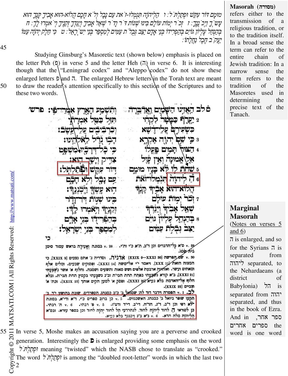 (shown below) emphasis is placed on the letter Peh (פ) in verse 5 and the letter Heh (ה) in verse 6.
