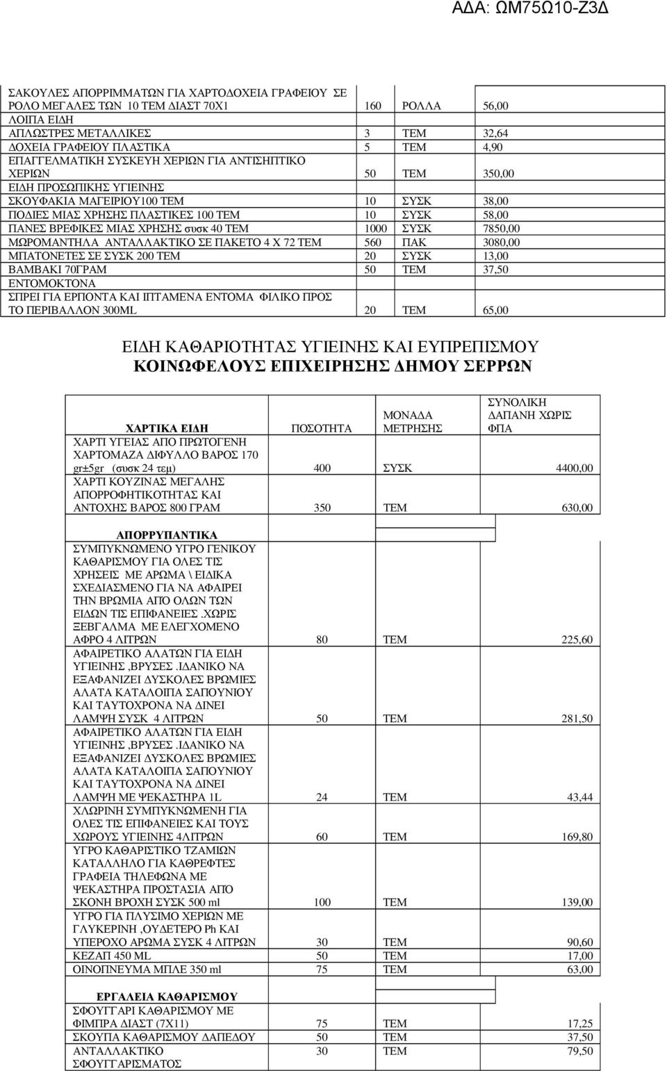 συσκ 40 ΤΕΜ 1000 ΣΥΣΚ 7850,00 ΜΩΡΟΜΑΝΤΗΛΑ ΣΕ ΠΑΚΕΤΟ 4 X 72 ΤΕΜ 560 ΠΑΚ 3080,00 ΜΠΑΤΟΝΕΤΕΣ ΣΕ ΣΥΣΚ 200 ΤΕΜ 20 ΣΥΣΚ 13,00 ΒΑΜΒΑΚΙ 70ΓΡΑΜ 50 ΤΕΜ 37,50 ΕΝΤΟΜΟΚΤΟΝΑ ΣΠΡΕΙ ΓΙΑ ΕΡΠΟΝΤΑ ΚΑΙ ΙΠΤΑΜΕΝΑ ΕΝΤΟΜΑ