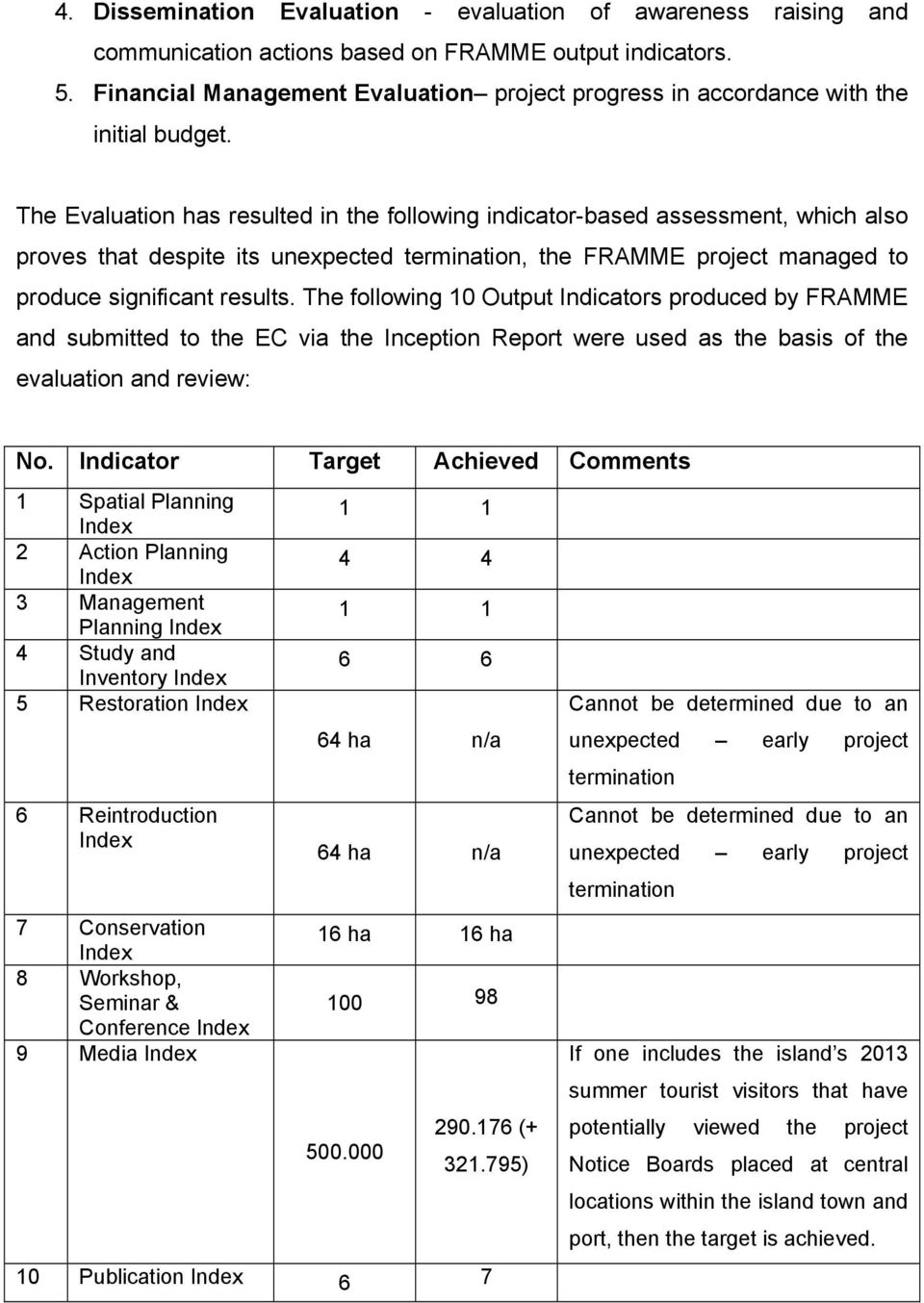 The Evaluation has resulted in the following indicator-based assessment, which also proves that despite its unexpected termination, the FRAMME project managed to produce significant results.