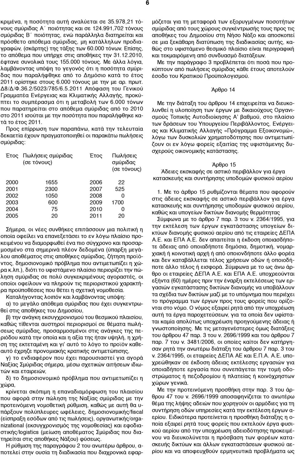 Επίσης, το απόθεµα που υπήρχε στις αποθήκες την 31.12.2010, έφτανε συνολικά τους 155.000 τόνους.