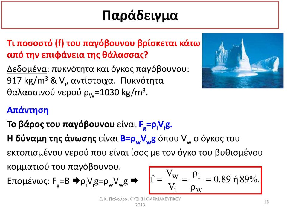 Απάντηση Το βάρος του παγόβουνου είναι F g=ρ iv ig.