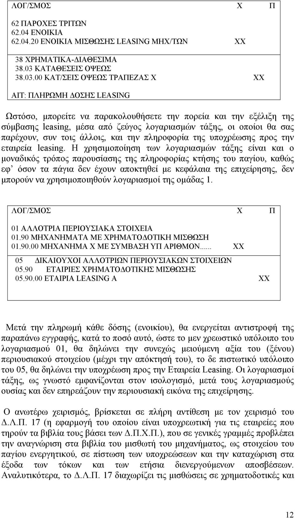 00 ΚΑΤ/ΣΕΙΣ ΟΨΕΩΣ ΤΡΑΠΕΖΑΣ Χ ΧΧ ΑΙΤ: ΠΛΗΡΩΜΗ ΔΟΣΗΣ LEASING Ωστόσο, μπορείτε να παρακολουθήσετε την πορεία και την εξέλιξη της σύμβασης leasing, μέσα από ζεύγος λογαριασμών τάξης, οι οποίοι θα σας