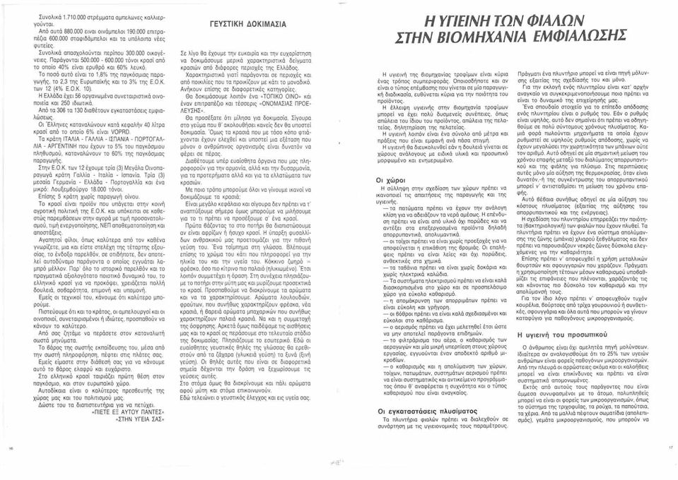 ο.κ. 10). Η Ελλάδα έχει 56 οργανωμένα συνεταιριστικά οινοποιεία και 250 ιδιωτικά. Από τα 306 τα 130 διαθέτουν εγκαταστάσεις εμφιαλώσεως.