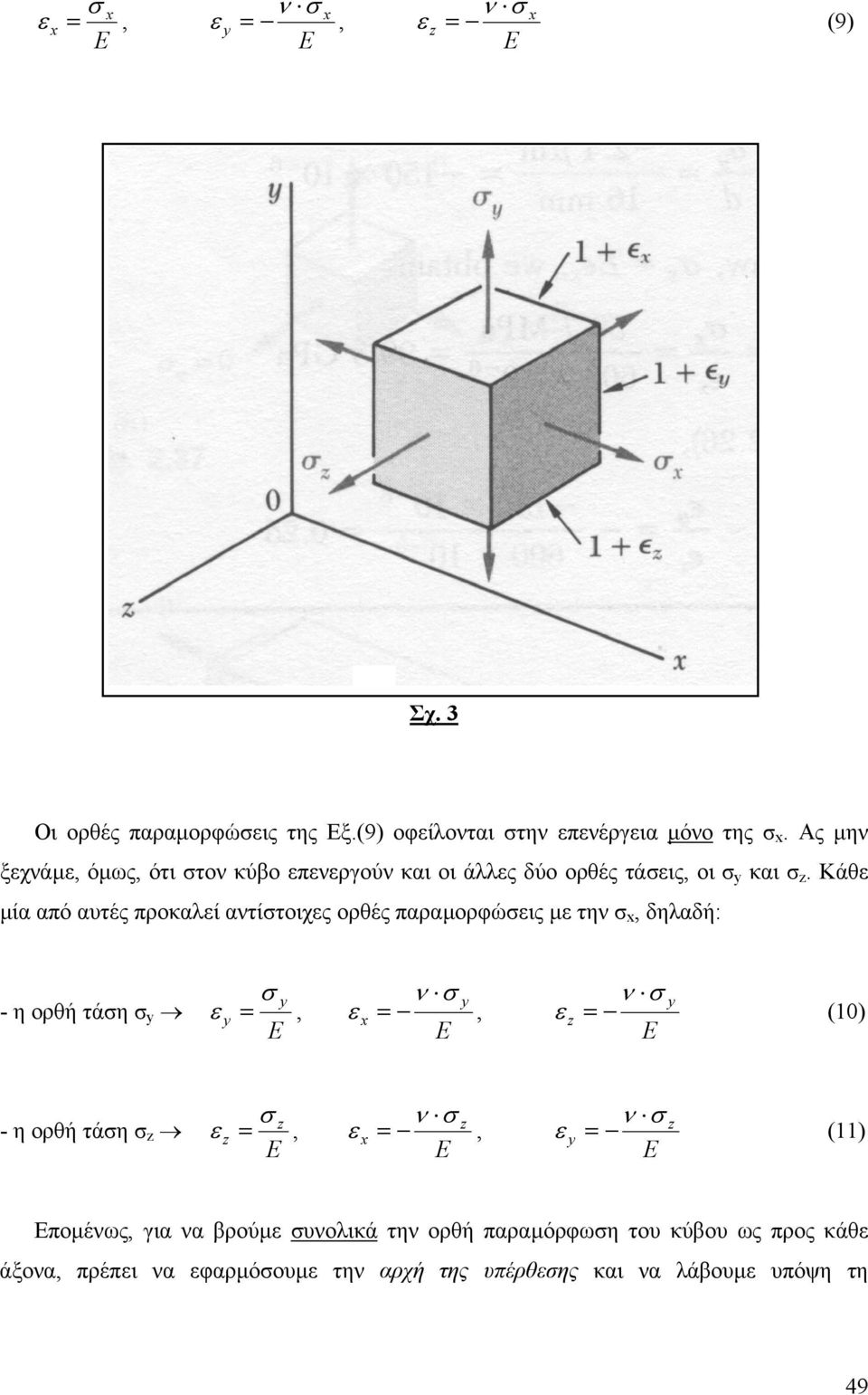 Κάθ µία από αυτές προκαλί ατίτοιχς ορθές παραµορφώις µ τη, δηλαδή: - η ορθή τάη,, (0) - η ορθή