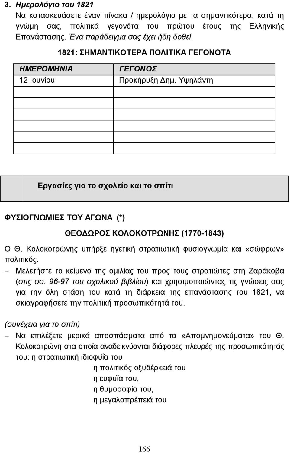 Υψηλάντη Εργασίες για το σχολείο και το σπίτι ΦΥΣΙΟΓΝΩΜΙΕΣ ΤΟΥ ΑΓΩΝΑ (*) ΘΕΟ ΩΡΟΣ ΚΟΛΟΚΟΤΡΩΝΗΣ (1770-1843) Ο Θ. Κολοκοτρώνης υπήρξε ηγετική στρατιωτική φυσιογνωµία και «σώφρων» πολιτικός.