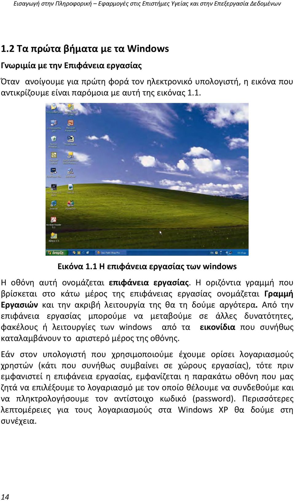 1 Η επιφάνεια εργασίας των windows Η οθόνη αυτή ονομάζεται επιφάνεια εργασίας.