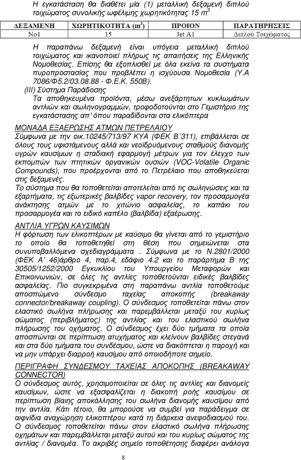 (ΙΙΙ) Σύστηµα Παράδοσης Τα αποθηκευµένα προϊόντα, µέσω ανεξάρτητων κυκλωµάτων αντλιών και σωληνογραµµών, τροφοδοτούνται στο Γεµιστήριο της εγκατάστασης απ όπου παραδίδονται στα ελικόπτερα ΜΟΝΑ Α