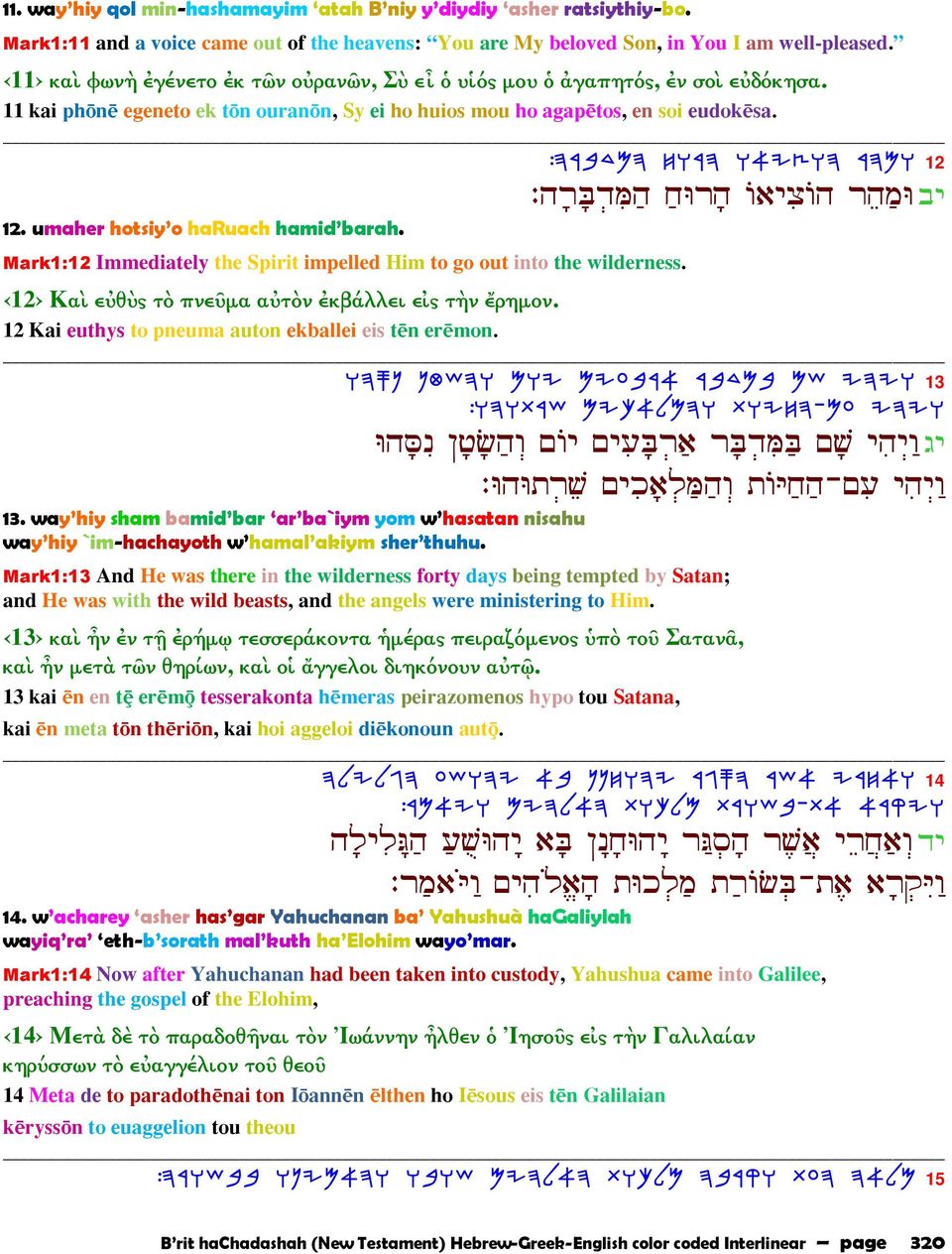 :DXdCoD GhXD ]@IV]D XDNh 12 : šá ¹Lµ µ Eš Ÿ ¹ Ÿ š µ E ƒ 12. umaher hotsiy o haruach hamid barah. Mark1:12 Immediately the Spirit impelled Him to go out into the wilderness.