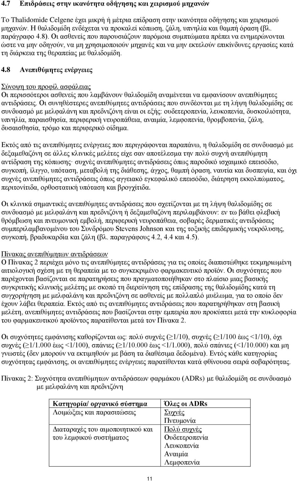 Οι ασθενείς που παρουσιάζουν παρόμοια συμπτώματα πρέπει να ενημερώνονται ώστε να μην οδηγούν, να μη χρησιμοποιούν μηχανές και να μην εκτελούν επικίνδυνες εργασίες κατά τη διάρκεια της θεραπείας με