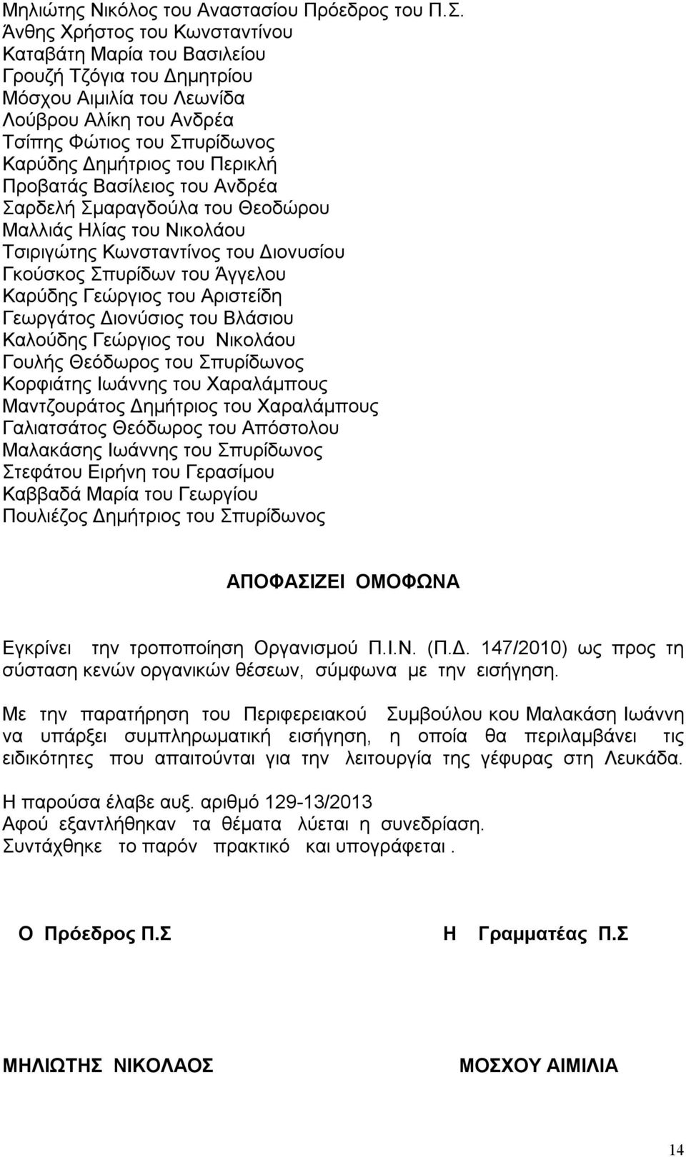 Προβατάς Βασίλειος του Ανδρέα Σαρδελή Σμαραγδούλα του Θεοδώρου Μαλλιάς Ηλίας του Νικολάου Τσιριγώτης Κωνσταντίνος του Διονυσίου Γκούσκος Σπυρίδων του Άγγελου Καρύδης Γεώργιος του Αριστείδη Γεωργάτος