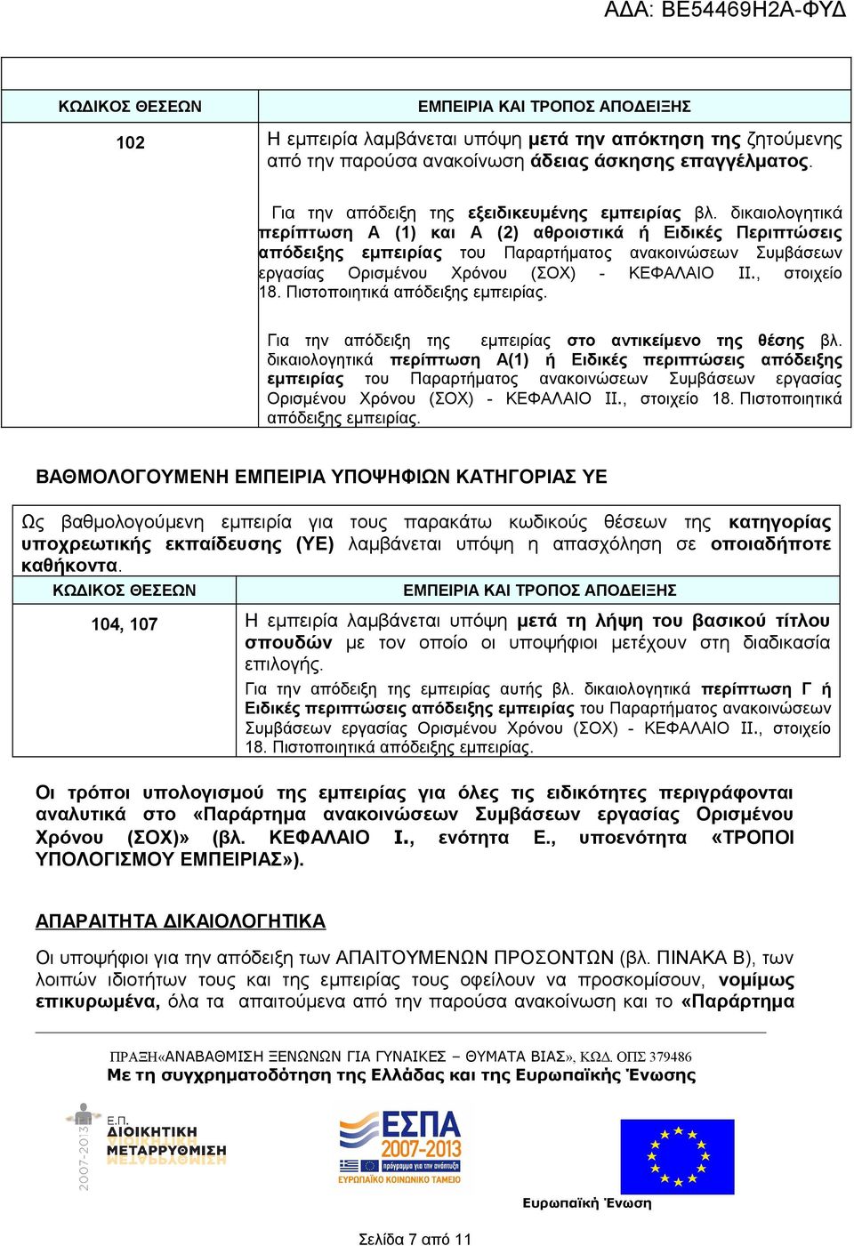 δικαιολογητικά περίπτωση Α (1) και Α (2) αθροιστικά ή Ειδικέ Περιπτώσει απόδειξη εμπειρία του Παραρτήματο ανακοινώσεων Συμβάσεων εργασία Ορισμένου Χρόνου (ΣΟΧ) - ΚΕΦΑΛΑΙΟ IΙ., στοιχείο 18.