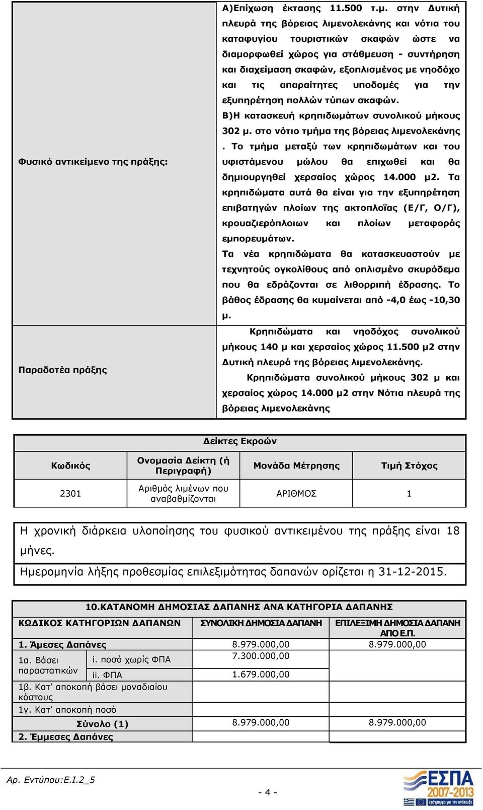 στην Δυτική πλευρά της βόρειας λιμενολεκάνης και νότια του καταφυγίου τουριστικών σκαφών ώστε να διαμορφωθεί χώρος για στάθμευση - συντήρηση και διαχείμαση σκαφών, εξοπλισμένος με νηοδόχο και τις