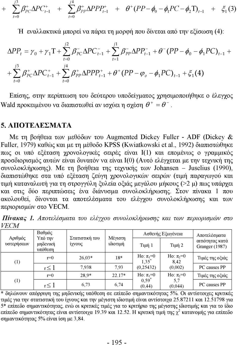 ΑΠΟΤΕΛΕΣΜΑΤΑ Με τη βοήθεια των μεθόδων του Augmented Dickey Fuller - ADF (Dickey & Fuller, 979) καθώς και με τη μέθοδο KPSS (Kwiatkowski et al.