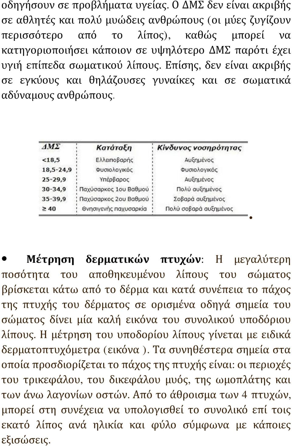 λίπους. Επίσης, δεν είναι ακριβής σε εγκύους και θηλάζουσες γυναίκες και σε σωματικά αδύναμους ανθρώπους.