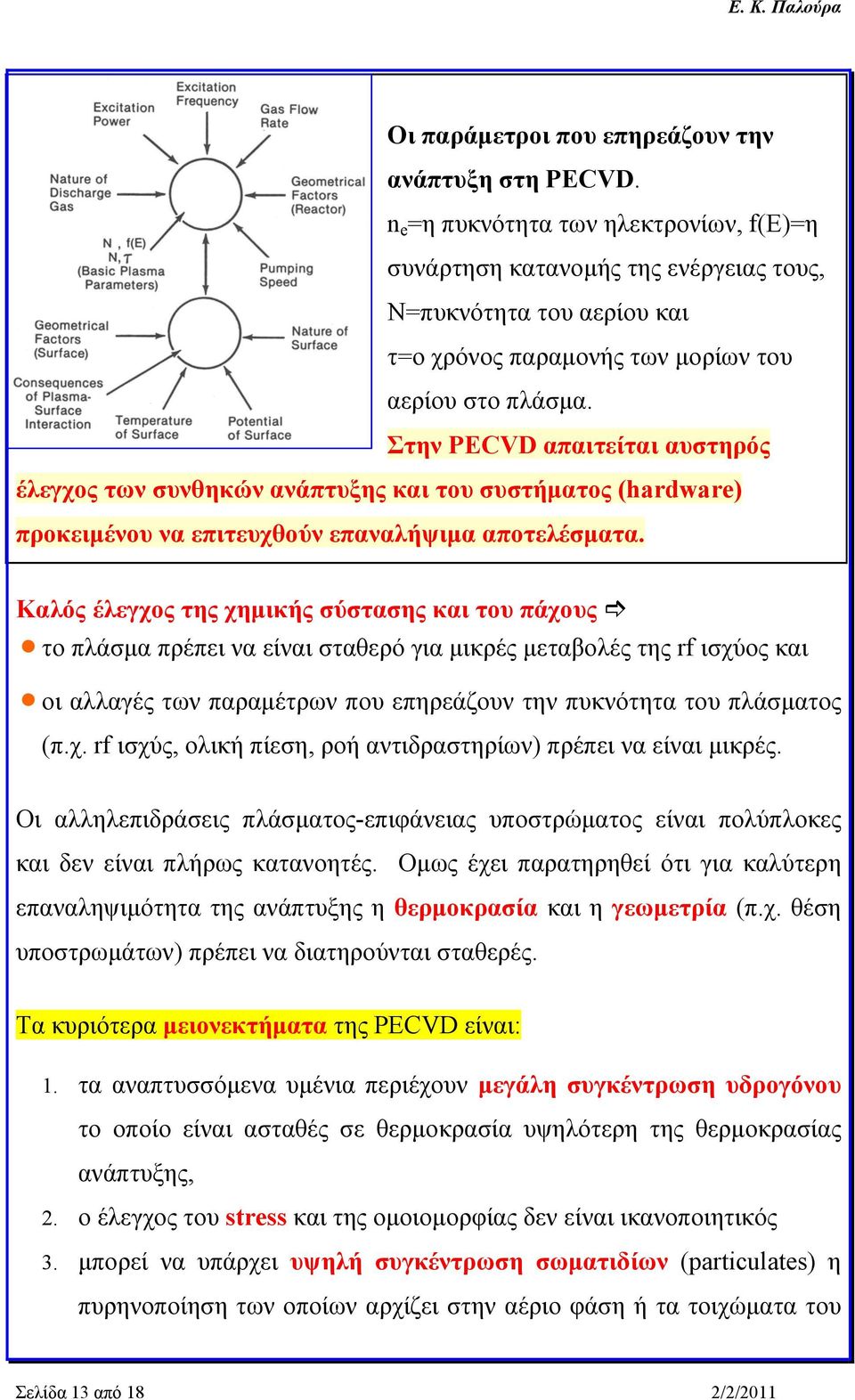 Στην PECVD απαιτείται αυστηρός έλεγχος των συνθηκών ανάπτυξης και του συστήματος (hardware) προκειμένου να επιτευχθούν επαναλήψιμα αποτελέσματα.