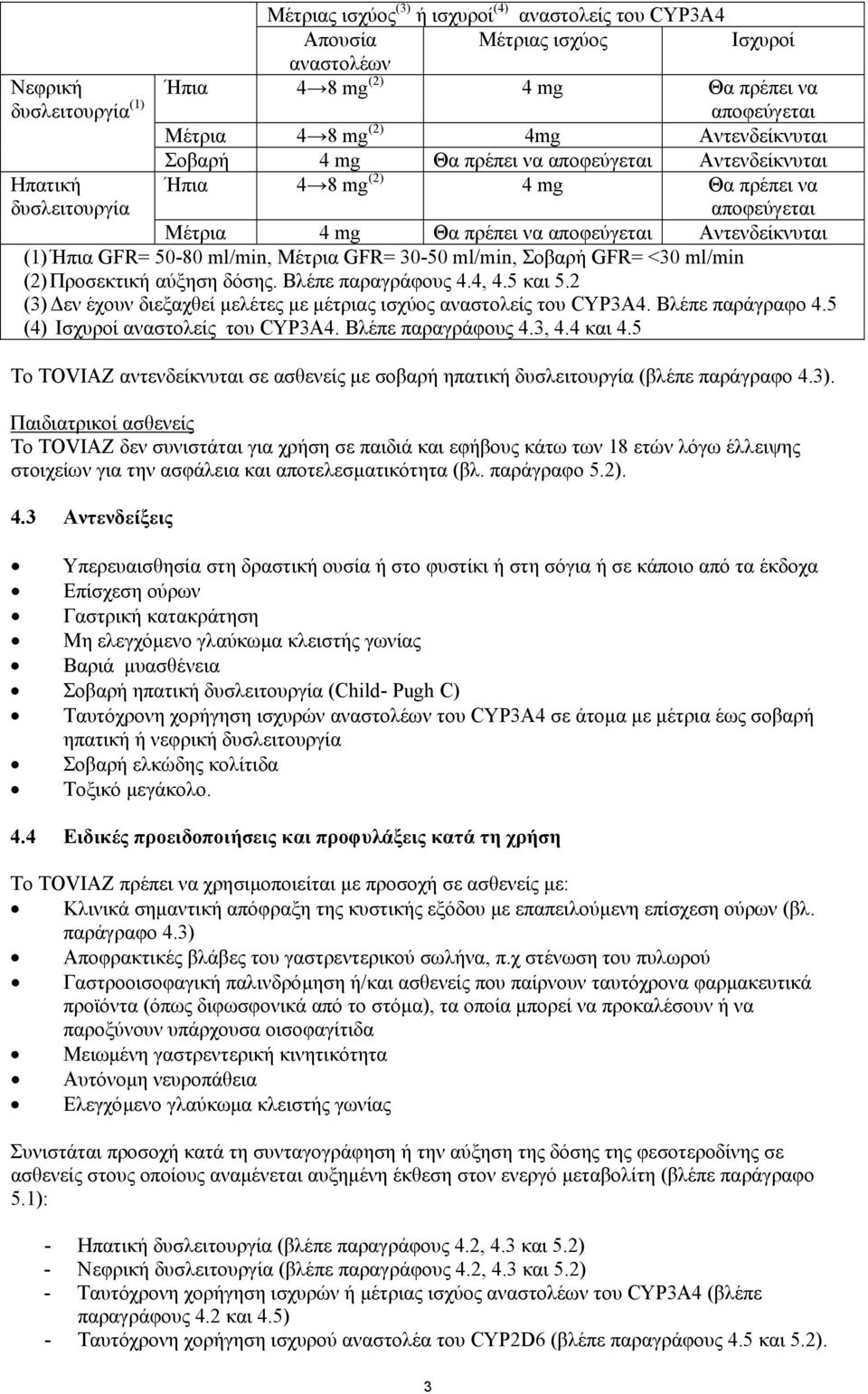 GFR= 50-80 ml/min, Μέτρια GFR= 30-50 ml/min, Σοβαρή GFR= <30 ml/min (2) Προσεκτική αύξηση δόσης. Βλέπε παραγράφους 4.4, 4.5 και 5.