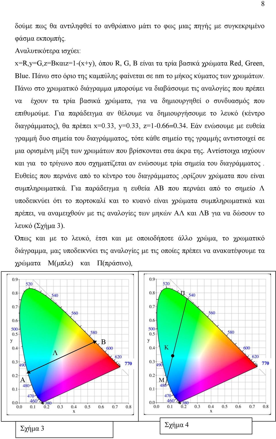 Πάνω στο χρωματικό διάγραμμα μπορούμε να διαβάσουμε τις αναλογίες που πρέπει να έχουν τα τρία βασικά χρώματα, για να δημιουργηθεί ο συνδυασμός που επιθυμούμε.