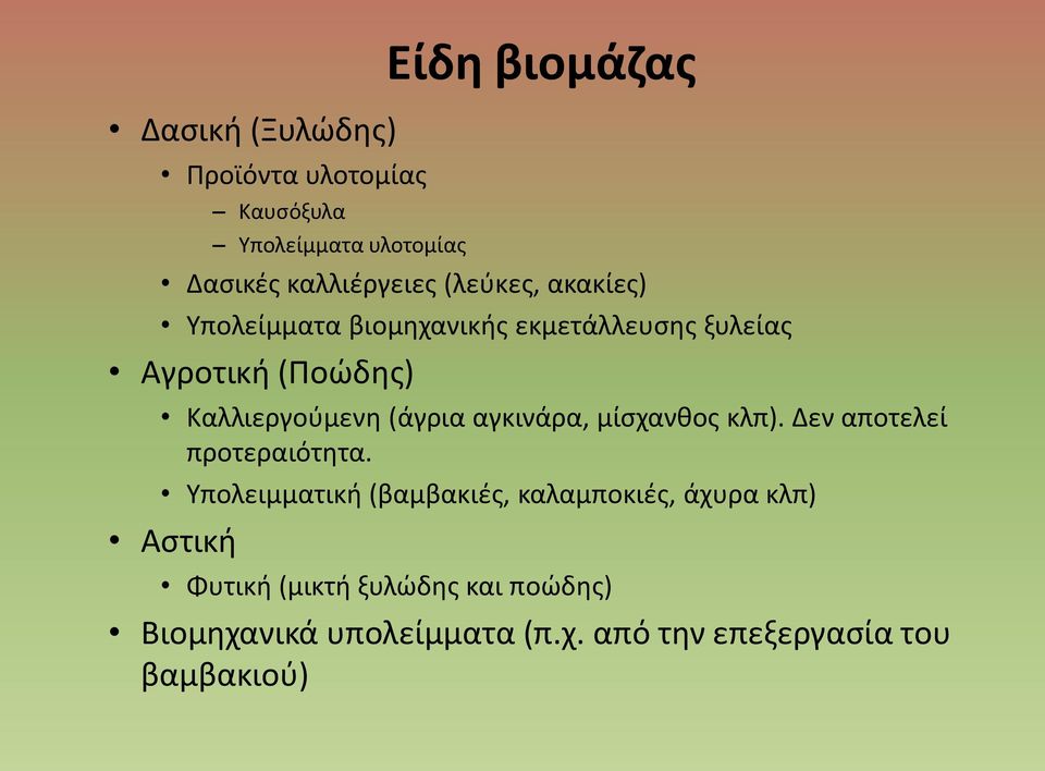 αγκινάρα, μίσχανθος κλπ). Δεν αποτελεί προτεραιότητα.
