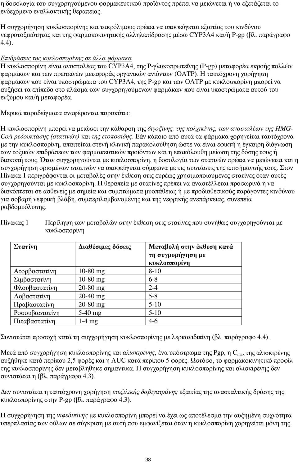 Επιδράσεις της κυκλοσπορίνης σε άλλα φάρμακα Η κυκλοσπορίνη είναι αναστολέας του CYP3A4, της Ρ-γλυκοπρωτεΐνης (P-gp) μεταφορέα εκροής πολλών φαρμάκων και των πρωτεϊνών μεταφοράς οργανικών ανιόντων