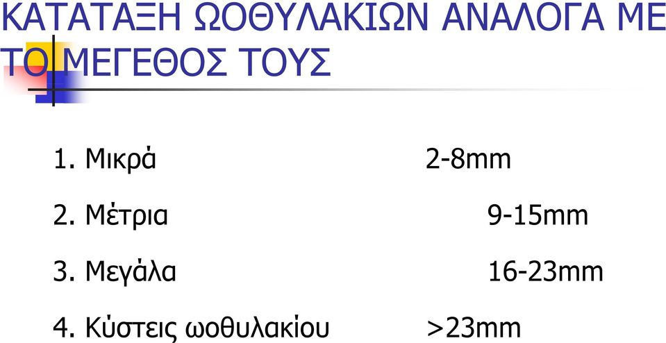 Μικρά 2-8mm 2. Μέτρια 9-15mm 3.