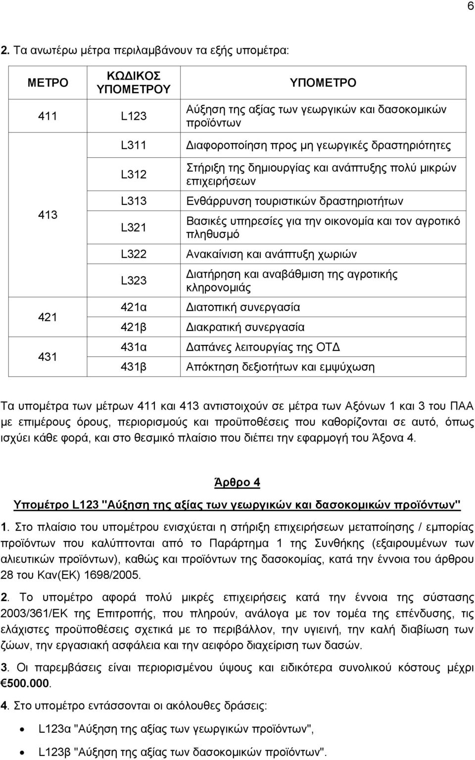 οικονομία και τον αγροτικό πληθυσμό Ανακαίνιση και ανάπτυξη χωριών Διατήρηση και αναβάθμιση της αγροτικής κληρονομιάς Διατοπική συνεργασία Διακρατική συνεργασία Δαπάνες λειτουργίας της ΟΤΔ Απόκτηση