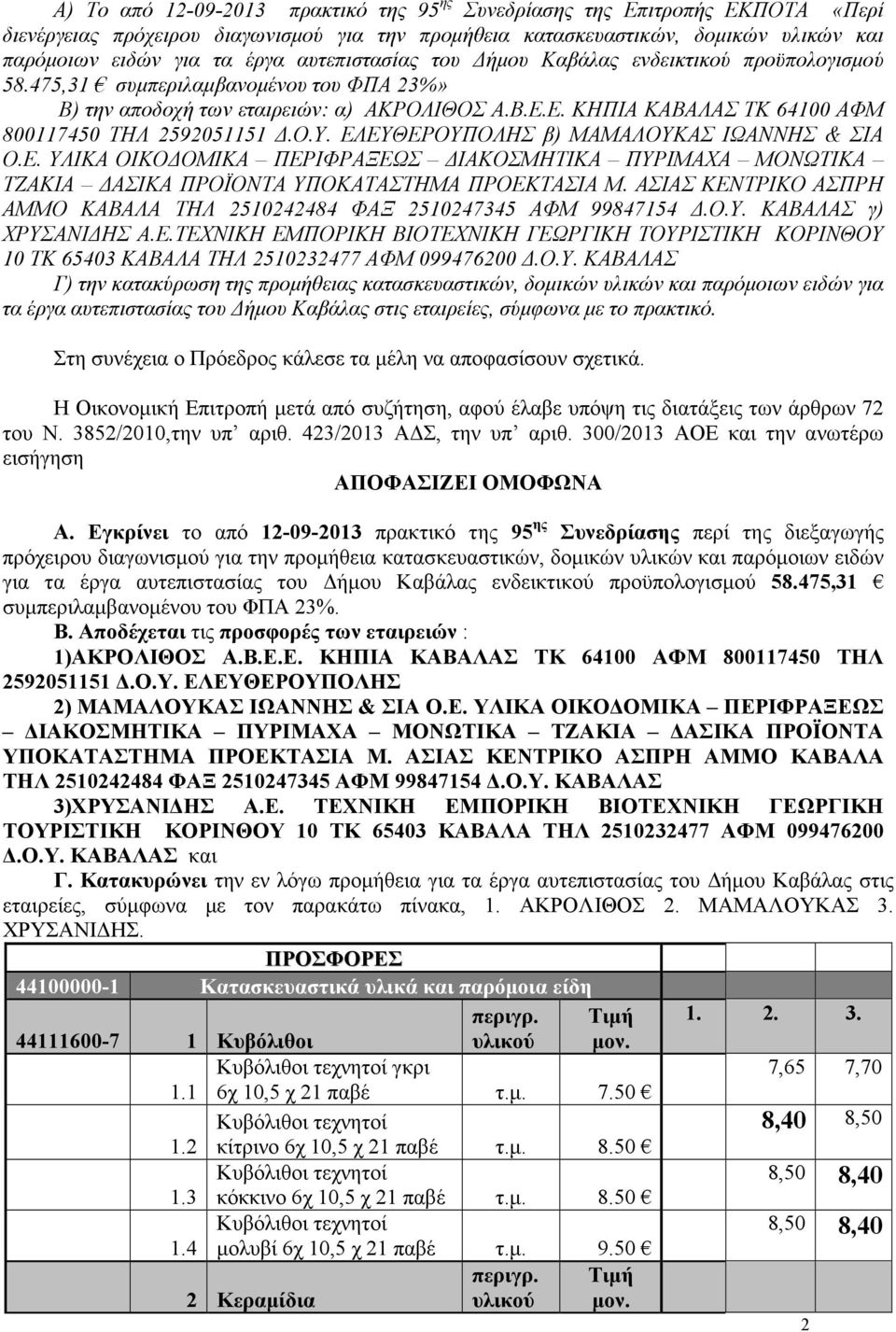 Ε. ΚΗΠΙΑ ΚΑΒΑΛΑΣ ΤΚ 64100 ΑΦΜ 800117450 ΤΗΛ 2592051151.Ο.Υ. ΕΛΕΥΘΕΡΟΥΠΟΛΗΣ β) ΜΑΜΑΛΟΥΚΑΣ ΙΩΑΝΝΗΣ & ΣΙΑ Ο.Ε. ΥΛΙΚΑ ΟΙΚΟ ΟΜΙΚΑ ΠΕΡΙΦΡΑΞΕΩΣ ΙΑΚΟΣΜΗΤΙΚΑ ΠΥΡΙΜΑΧΑ ΜΟΝΩΤΙΚΑ ΤΖΑΚΙΑ ΑΣΙΚΑ ΠΡΟΪΟΝΤΑ ΥΠΟΚΑΤΑΣΤΗΜΑ ΠΡΟΕΚΤΑΣΙΑ Μ.