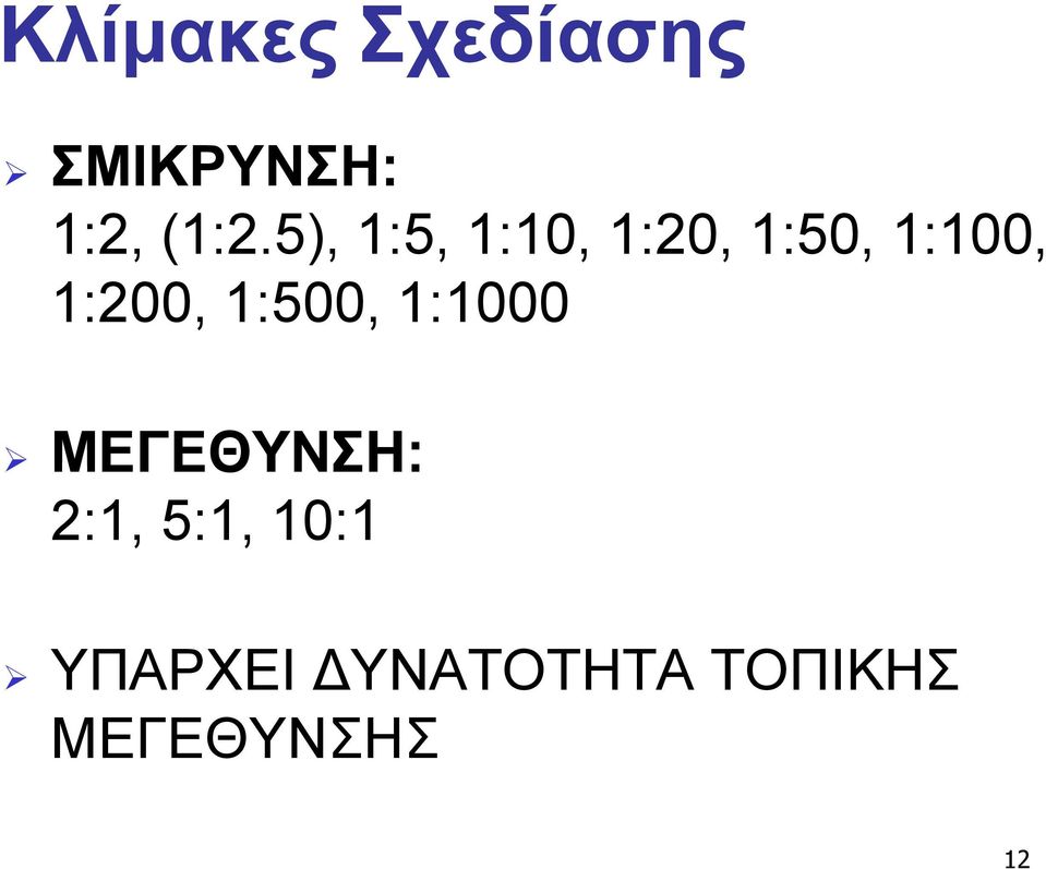 1:500, 1:1000 ΜΕΓΕΘΥΝΣΗ: 2:1, 5:1, 10:1