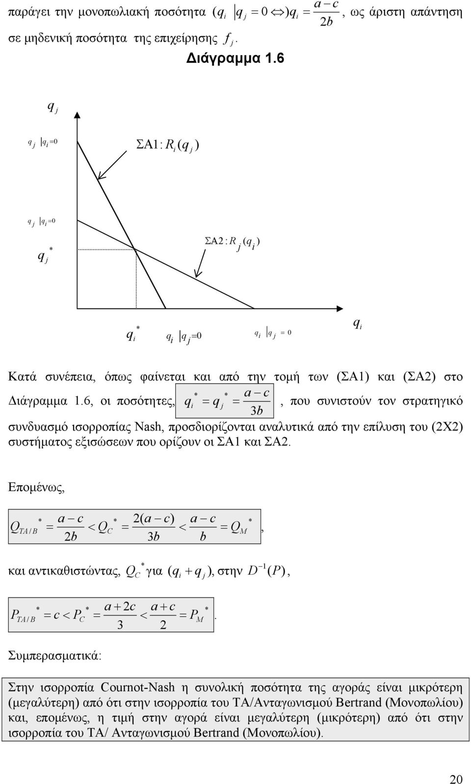 6, οι ποσότητες,, που συνιστούν τoν στρατηγικό 3b συνδυασμό ισορροπίας Nash, προσδιορίζονται αναλυτικά από την επίλυση του Χ συστήματος εξισώσεων που ορίζουν οι ΣΑ1 και ΣΑ.