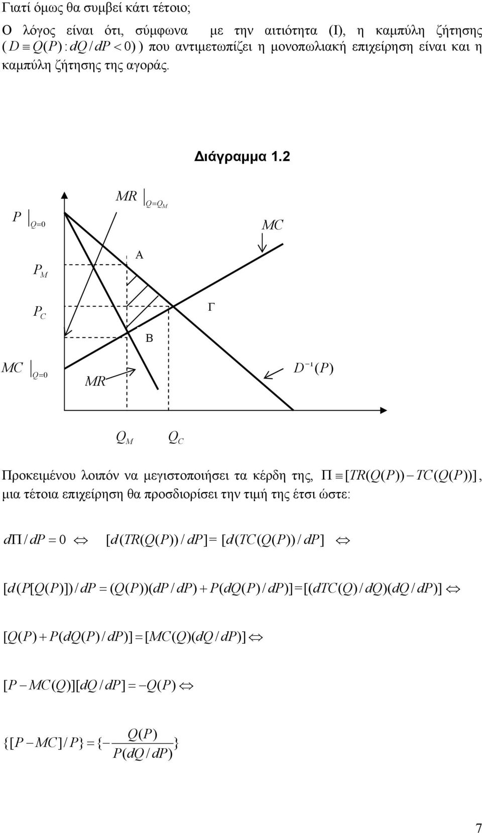 Q0 MR Q Q M MC M A C Γ B MC Q0 MR D Q M Q C Προκειμένου λοιπόν να μεγιστοποιήσει τα κέρδη της, Π [ TR Q TC Q ], μια τέτοια επιχείρηση θα