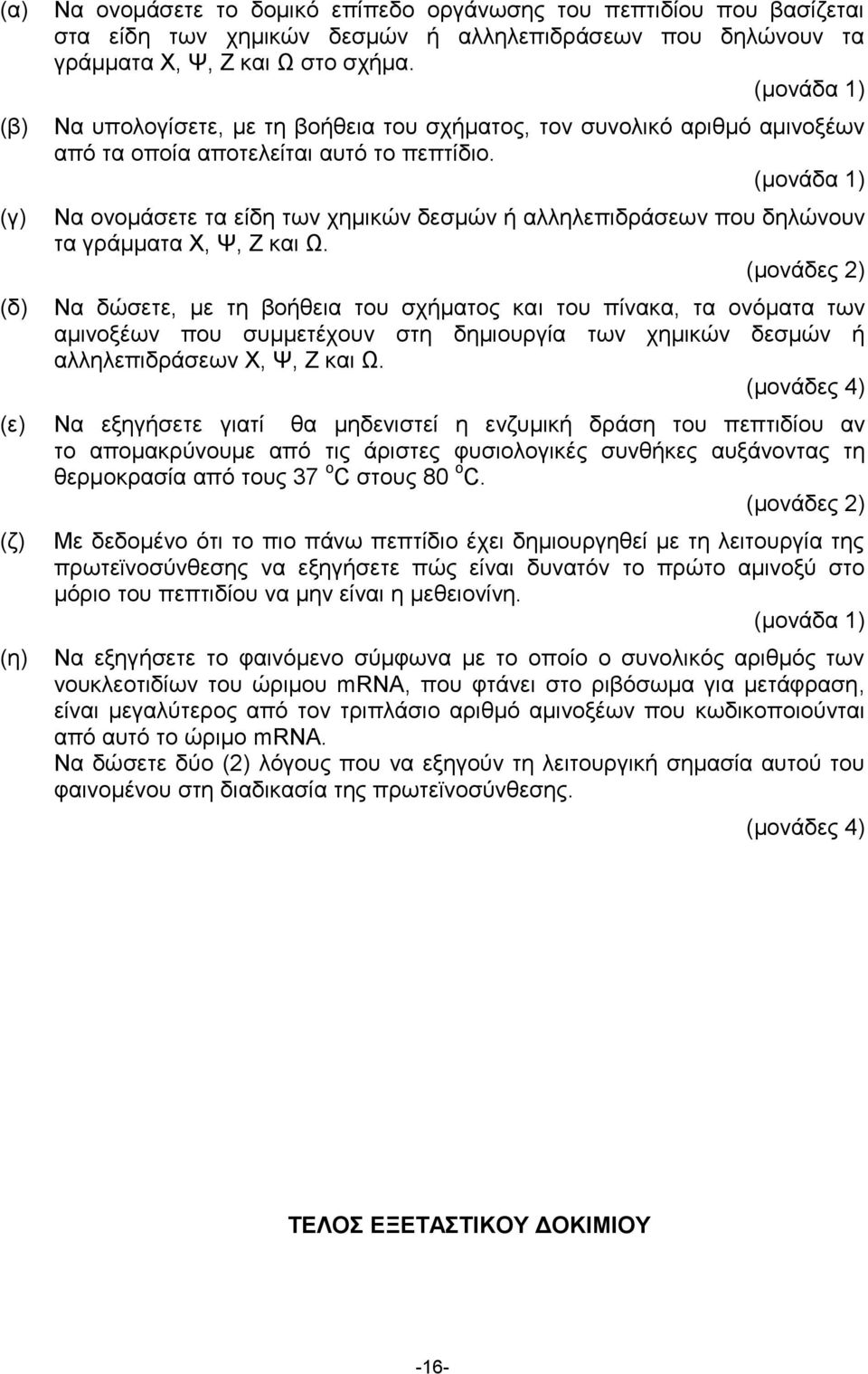 Να ονομάσετε τα είδη των χημικών δεσμών ή αλληλεπιδράσεων που δηλώνουν τα γράμματα Χ, Ψ, Ζ και Ω.
