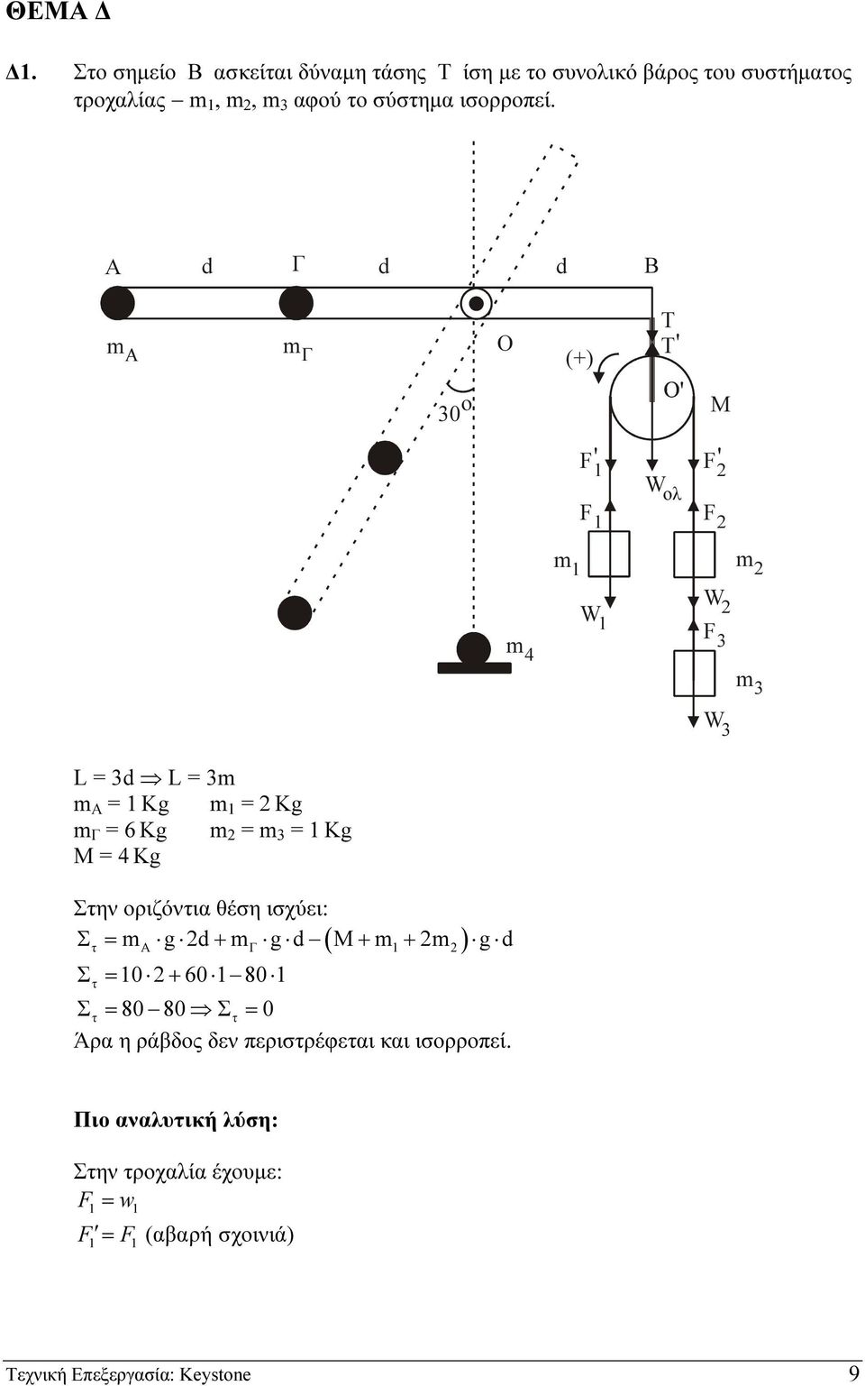 Β O (+) T T 30 o M F W ολ F F F 4 W W F 3 3 W 3 L = 3 L = 3 = Kg = Kg = 6 Kg = 3 = Kg Μ = 4 Kg Στην οριζόντια