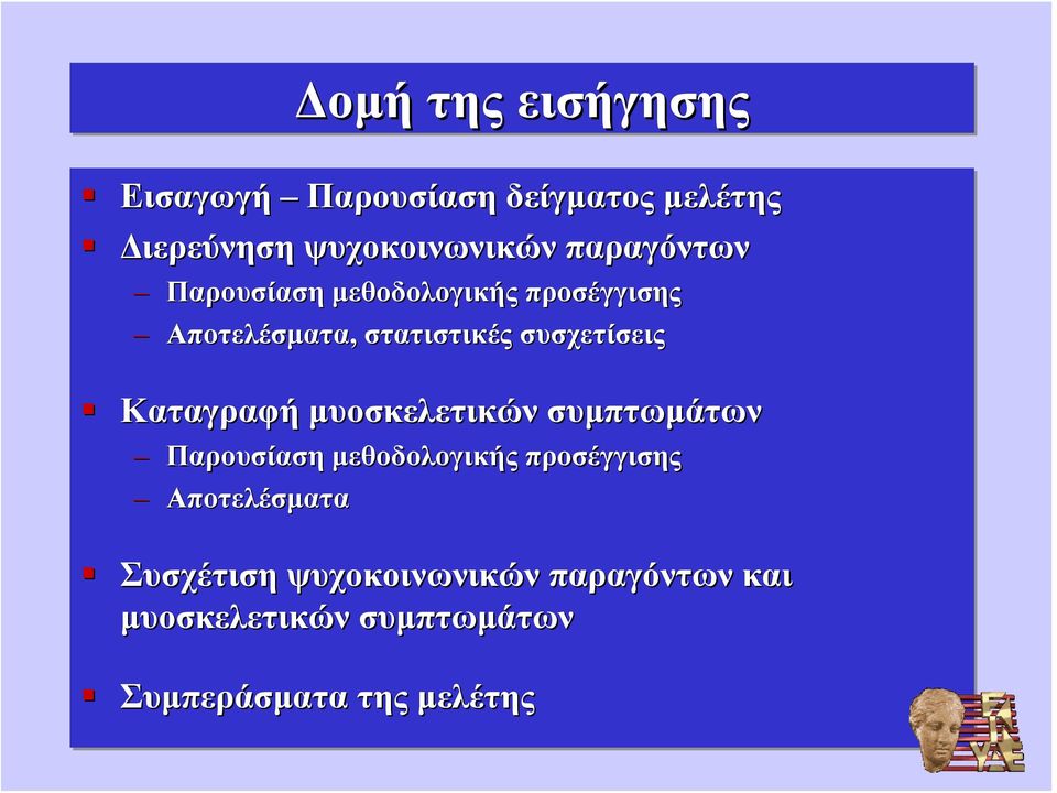 Καταγραφή μυοσκελετικών συμπτωμάτων Παρουσίαση μεθοδολογικής προσέγγισης Αποτελέσματα