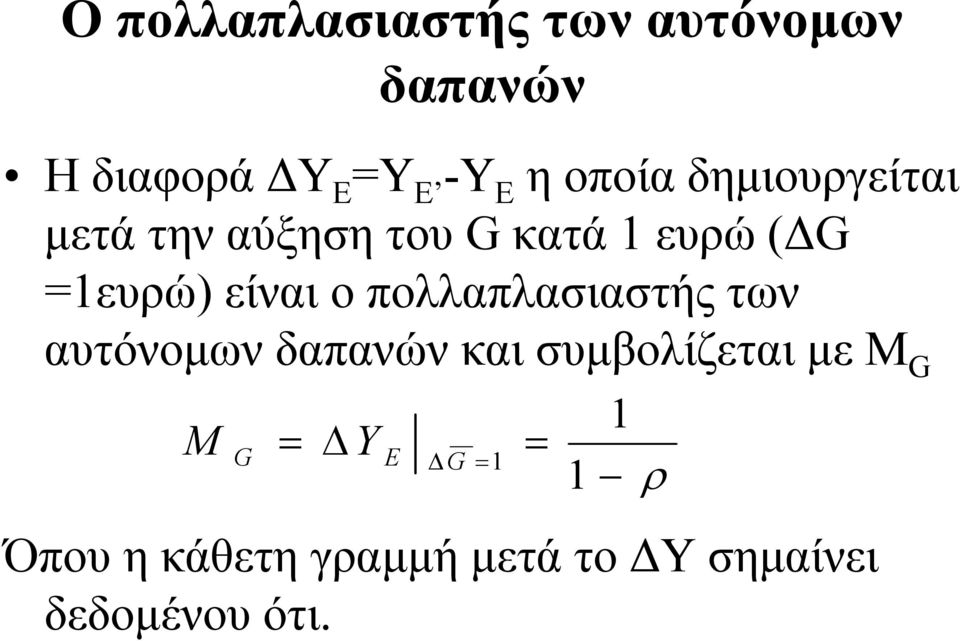 πολλαπλασιαστής των αυτόνοµων δαπανών και συµβολίζεται µε M G M G Y