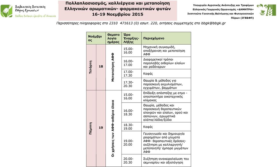 των -αιθέρια έλαια 5.00-6.00 6.00-8.30 8.30-9.00 9.00-20.00 20.