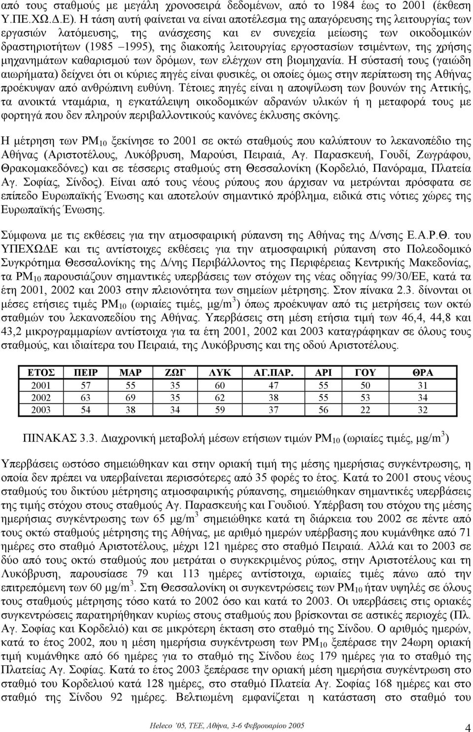 λειτουργίας εργοστασίων τσιµέντων, της χρήσης µηχανηµάτων καθαρισµού των δρόµων, των ελέγχων στη βιοµηχανία.