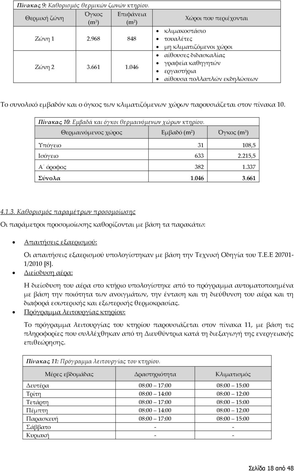 κλιματιζόμενων χώρων παρουσιάζεται στον πίνακα 10. Πίνακας 10: Εμβαδά και όγκοι θερμαινόμενων χώρων κτηρίου. Θερμαινόμενος χώρος Εμβαδό (m 2 ) Όγκος (m 3 ) Υπόγειο 31 108,5 Ισόγειο 633 2.