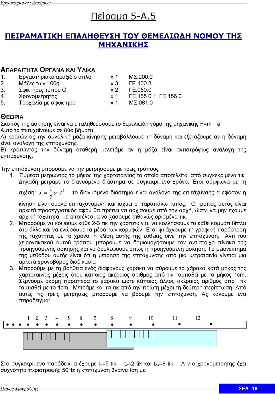 0 ΘΕΩΡΙΑ Σκοπός της άσκησης είναι να επαληθεύσουμε το θεμελιώδη νόμο της μηχανικής F=ma Αυτό το πετυχαίνουμε σε δύο βήματα.