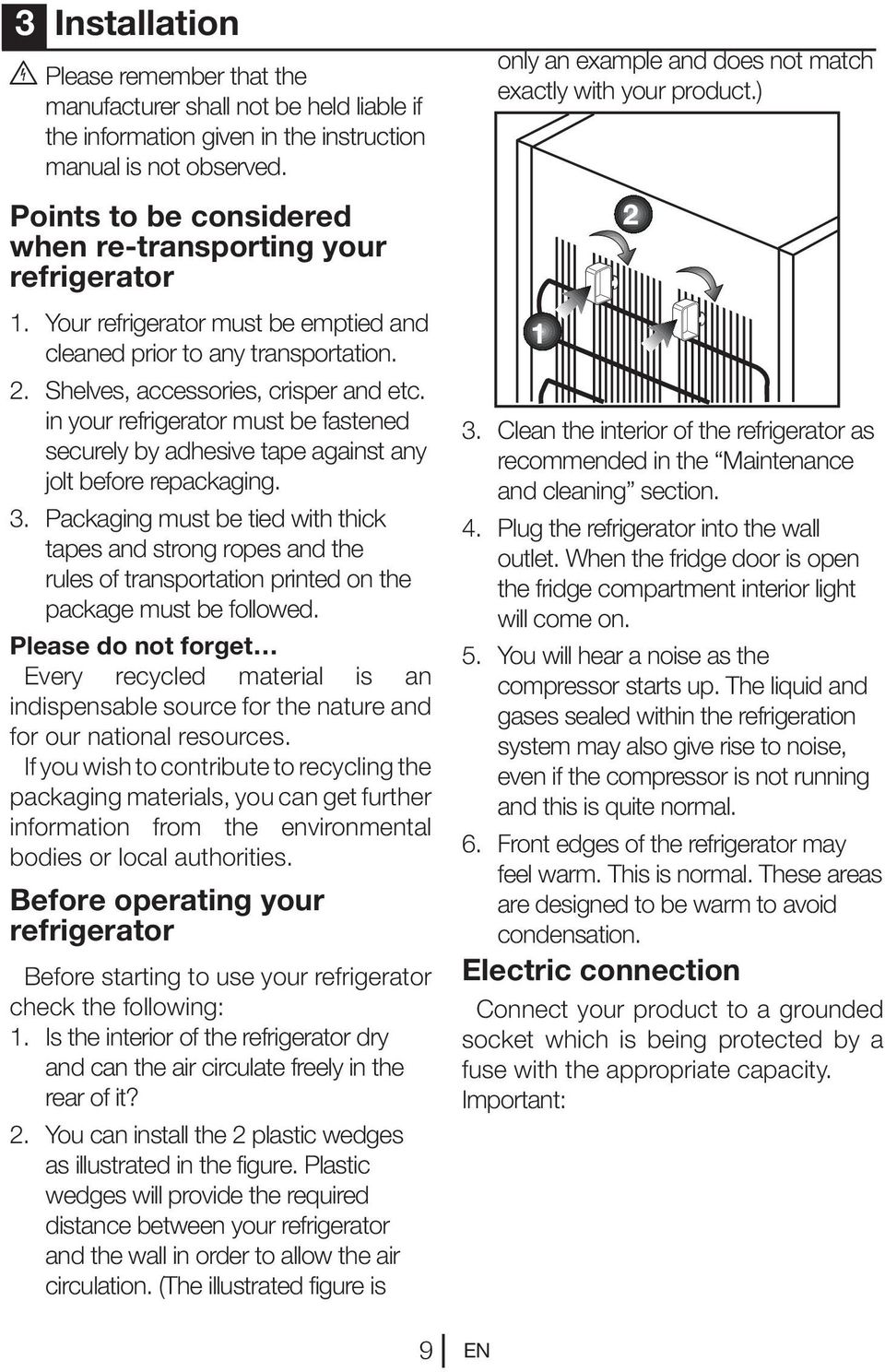 Your refrigerator must be emptied and cleaned prior to any transportation. 2. Shelves, accessories, crisper and etc.