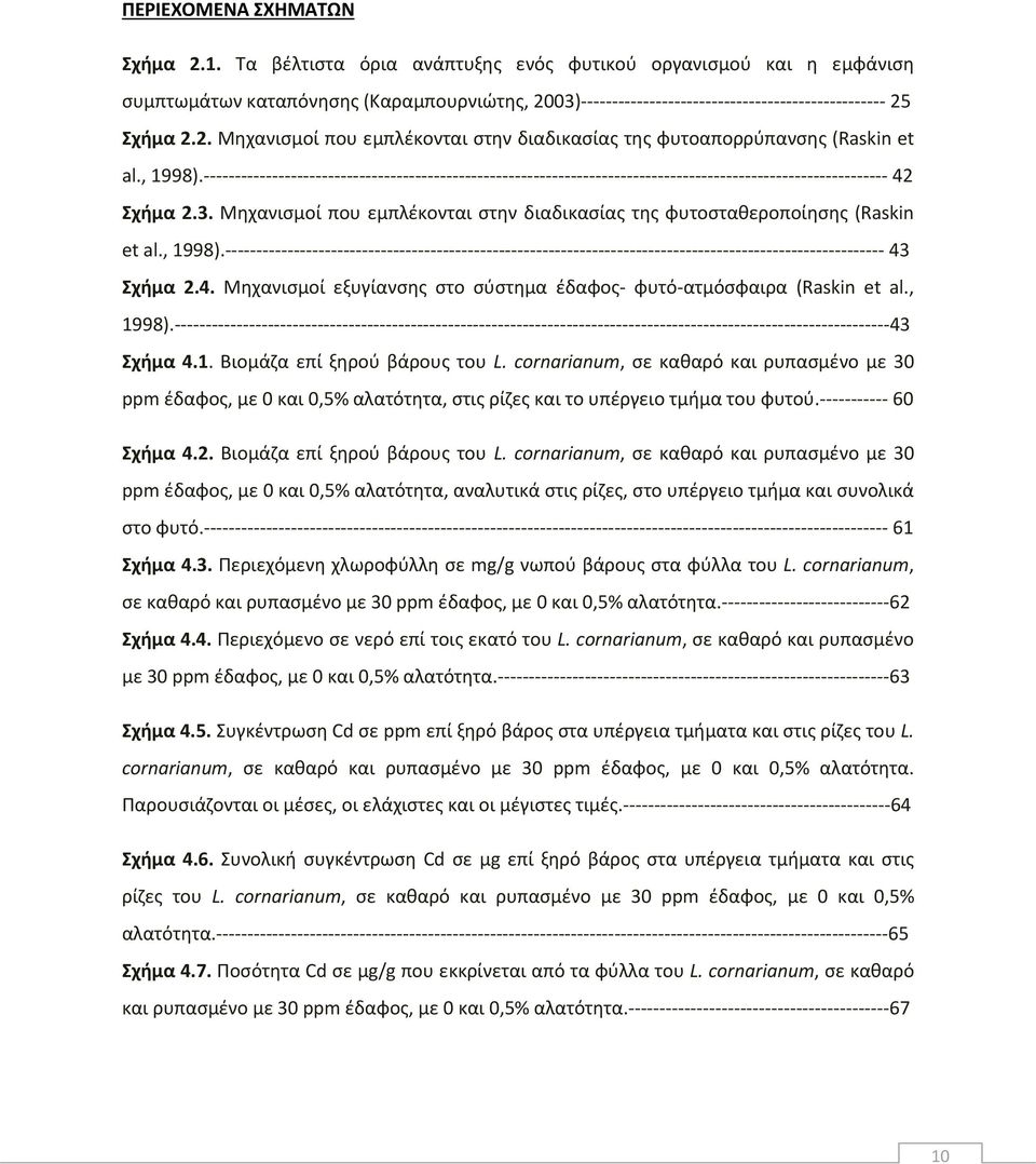 , 1998). 43 Σχήμα 4.1. Βιομάζα επί ξηρού βάρους του L. cornarianum, σε καθαρό και ρυπασμένο με 30 ppm έδαφος, με 0 και 0,5% αλατότητα, στις ρίζες και το υπέργειο τμήμα του φυτού. 60 Σχήμα 4.2.