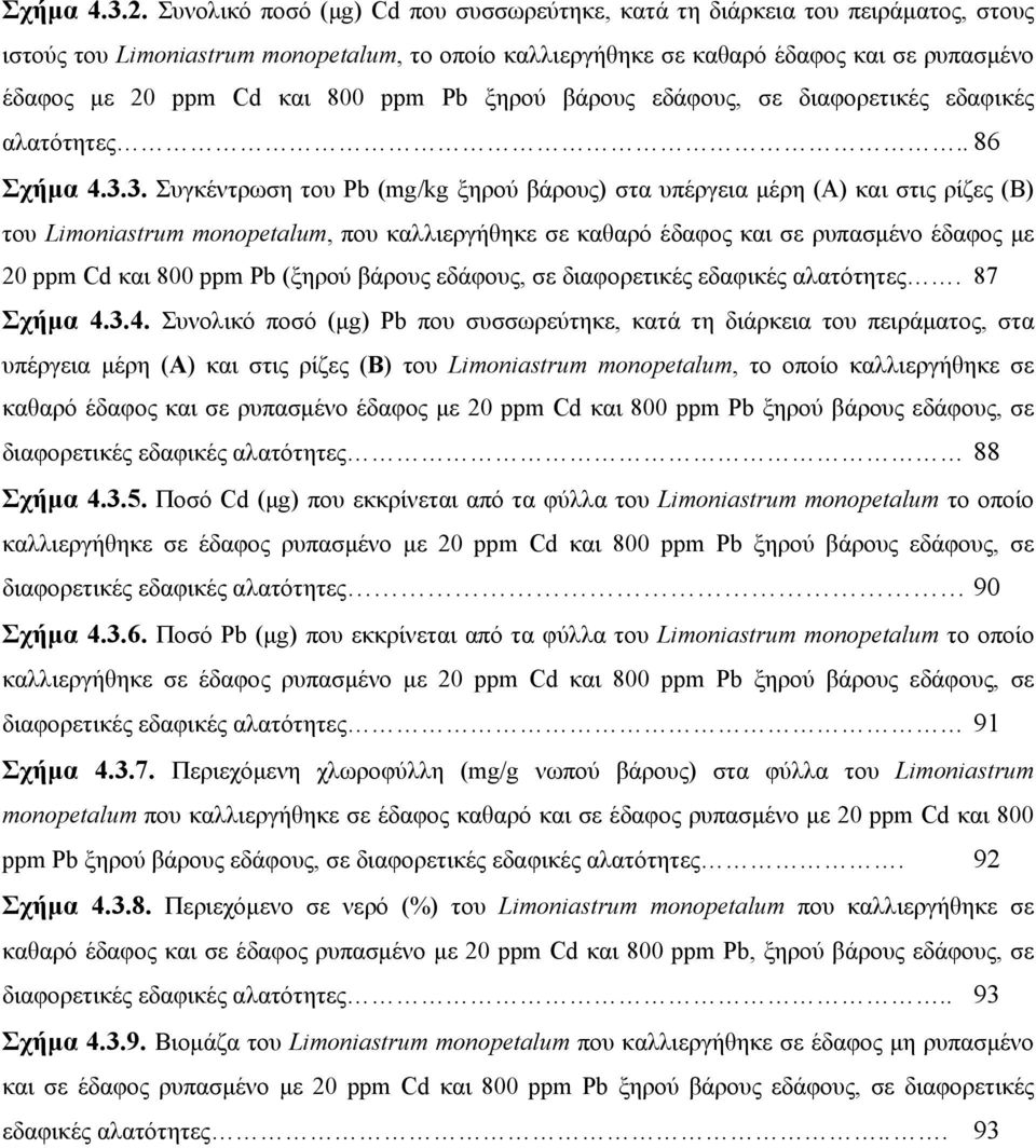 800 ppm Pb ξηρού βάρους εδάφους, σε διαφορετικές εδαφικές αλατότητες.. 86 Σχήμα 4.3.