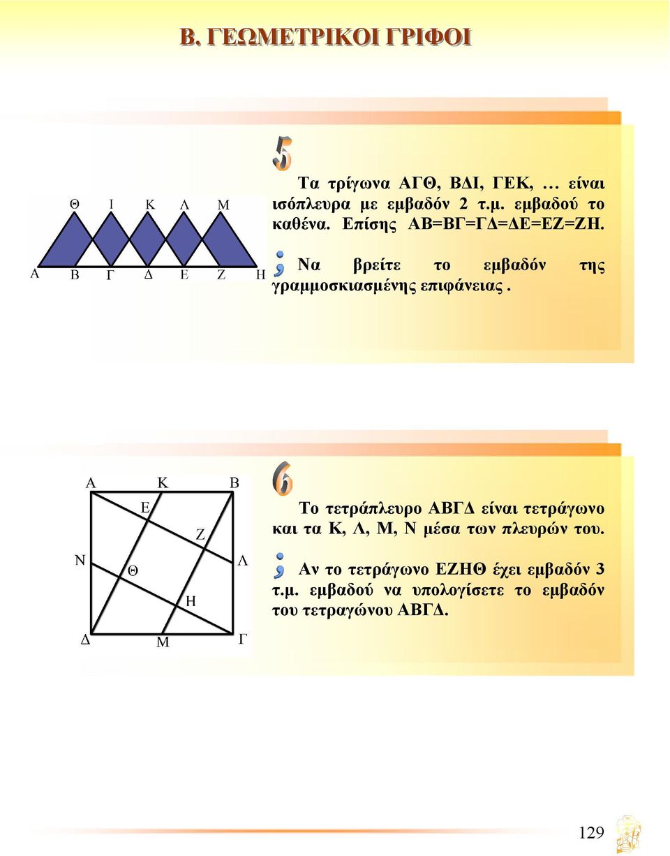 Το τετράπλευρο ΑΒΓ είναι τετράγωνο και τα Κ, Λ, Μ, Ν µέσα των πλευρών του.