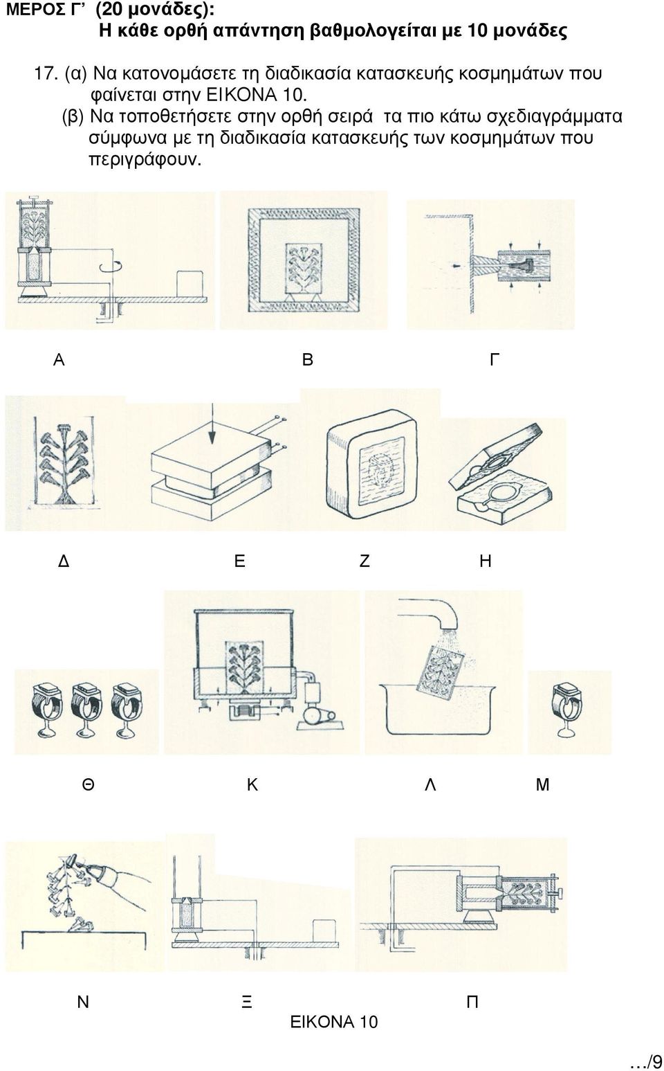 10. (β) Να τοποθετήσετε στην ορθή σειρά τα πιο κάτω σχεδιαγράµµατα σύµφωνα µε τη