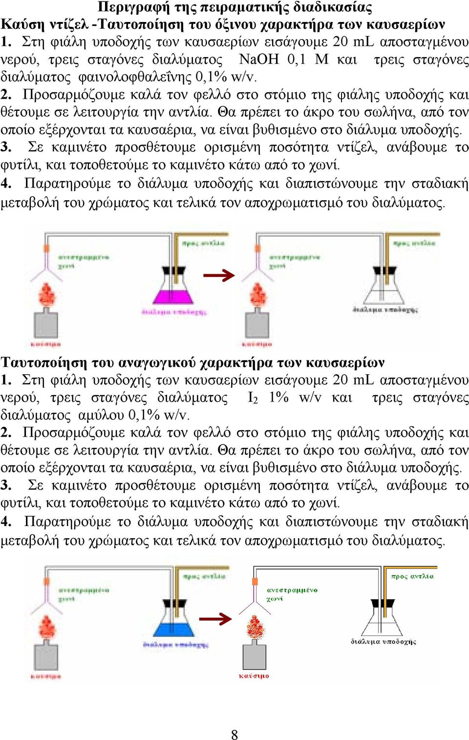 Θα πρέπει το άκρο του σωλήνα, από τον οποίο εξέρχονται τα καυσαέρια, να είναι βυθισµένο στο διάλυµα υποδοχής. 3.