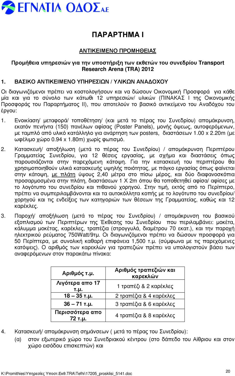 της Οικονοµικής Προσφοράς του Παραρτήµατος ΙΙ), που αποτελούν το βασικό αντικείµενο του Αναδόχου του έργου: 1.